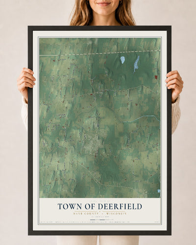 Map of the Town of Deerfield, Dane County, Wisconsin, 24 x 36 inch print in a black wood frame