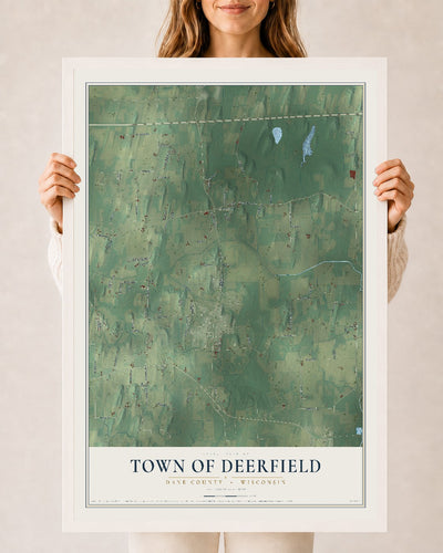 Map of the Town of Deerfield, Dane County, Wisconsin, 24 x 36 inch print in a white wood frame