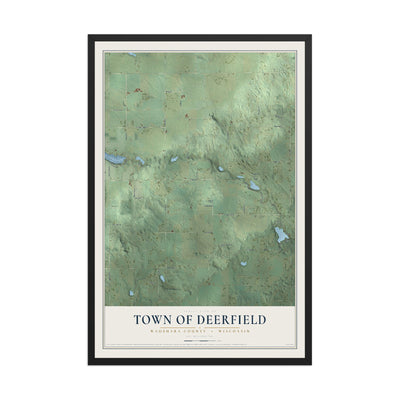 Map of the Town of Deerfield, Waushara County, Wisconsin, 12 x 18 inch print in a black wood frame