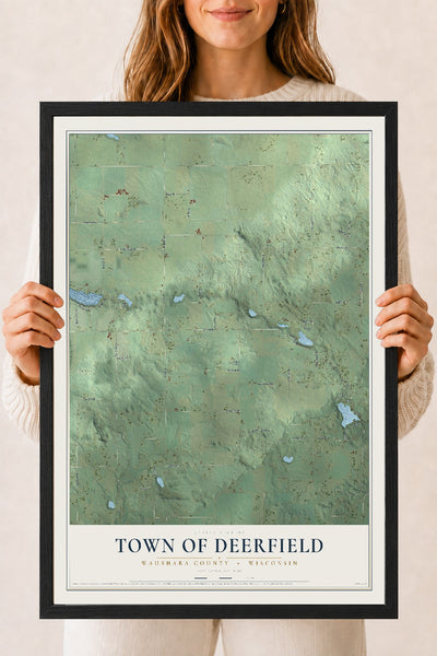 Map of the Town of Deerfield, Waushara County, Wisconsin, 18 x 24 inch print in a black wood frame