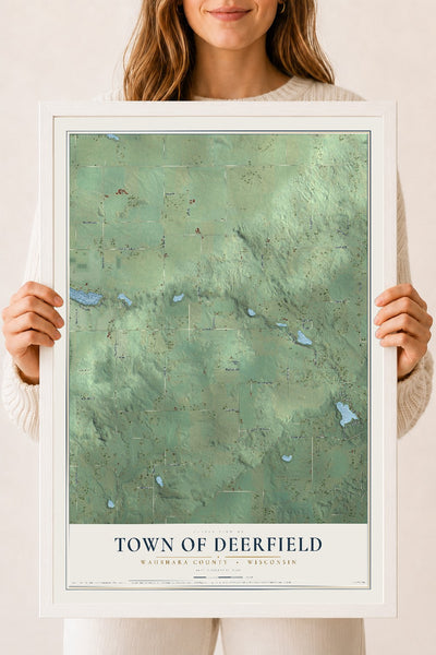 Map of the Town of Deerfield, Waushara County, Wisconsin, 18 x 24 inch print in a white wood frame