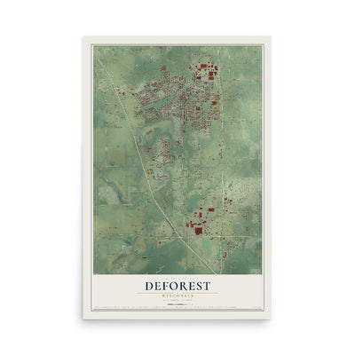 Map of DeForest, Wisconsin, 12 x 18 inch unframed archival matte print