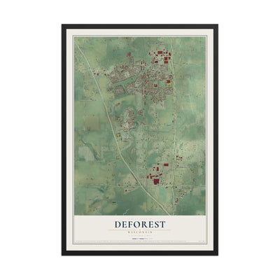 Map of DeForest, Wisconsin, 12 x 18 inch print in a black wood frame