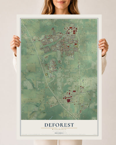 Map of DeForest, Wisconsin, 24 x 36 inch unframed archival matte print