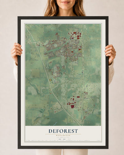 Map of DeForest, Wisconsin, 24 x 36 inch print in a black wood frame