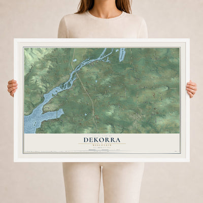 Map of Dekorra, Wisconsin, 24 x 36 inch print in a white wood frame