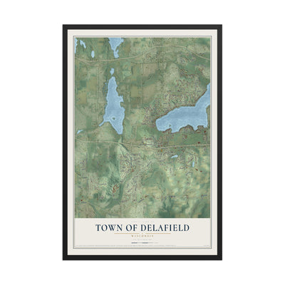 Map of the Town of Delafield, Wisconsin, 12 x 18 inch print in a black wood frame