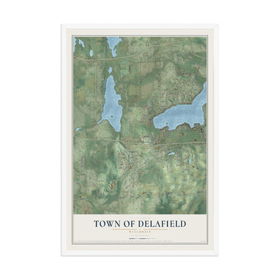 Map of the Town of Delafield, Wisconsin, 12 x 18 inch print in a white wood frame