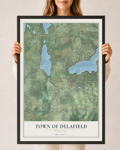 Map of the Town of Delafield, Wisconsin, 24 x 36 inch print in a black wood frame