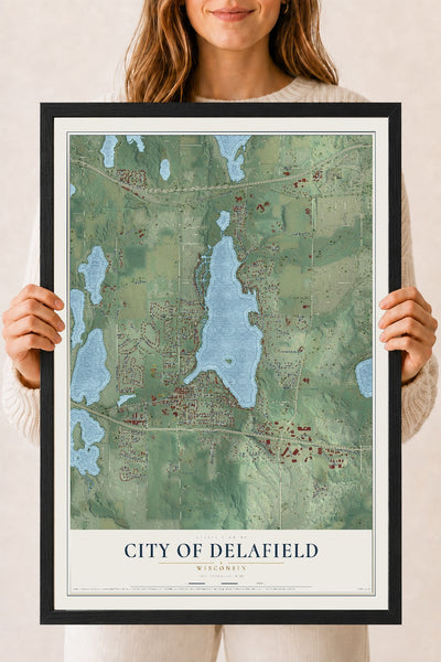 Map of Delafield, Wisconsin, 18 x 24 inch print in a black wood frame