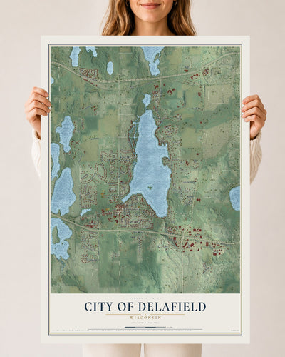 Map of Delafield, Wisconsin, 24 x 36 inch unframed archival matte print