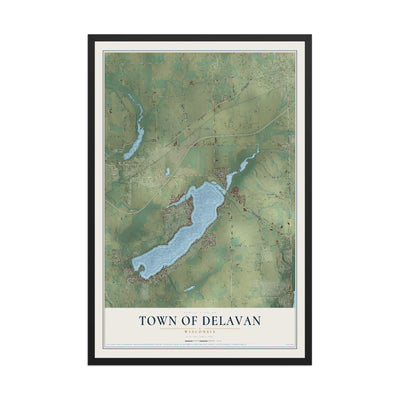 Map of the Town of Delavan, Wisconsin, 12 x 18 inch print in a black wood frame