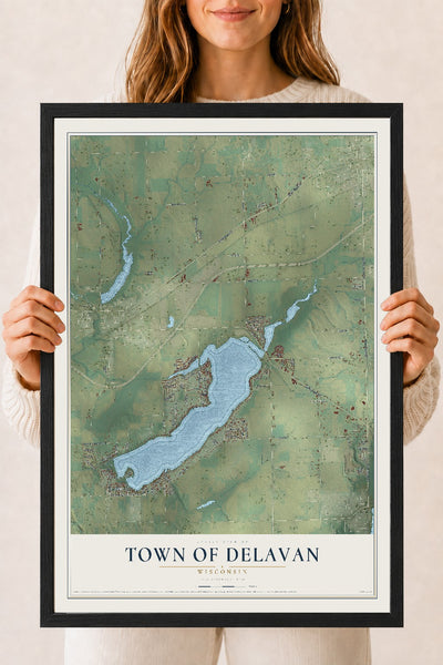 Map of the Town of Delavan, Wisconsin, 18 x 24 inch print in a black wood frame