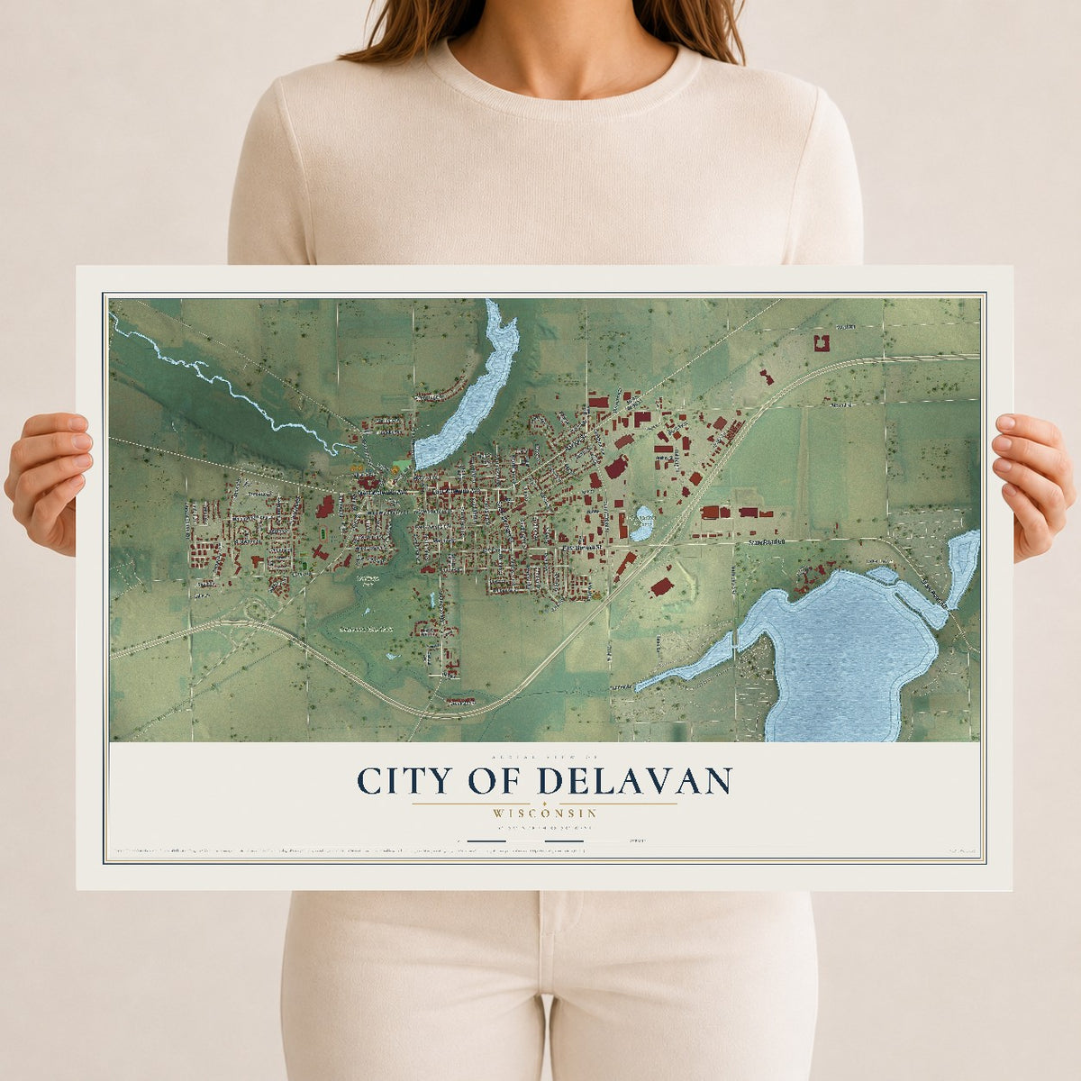 Map of Delavan, Wisconsin, 12 x 18 inch unframed archival matte print
