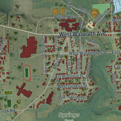 Second close-up of the map of Delavan, Wisconsin print showing more streets and buildings