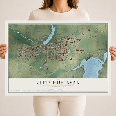 Map of Delavan, Wisconsin, 18 x 24 inch unframed archival matte print
