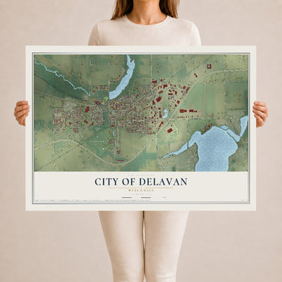 Map of Delavan, Wisconsin, 24 x 36 inch unframed archival matte print