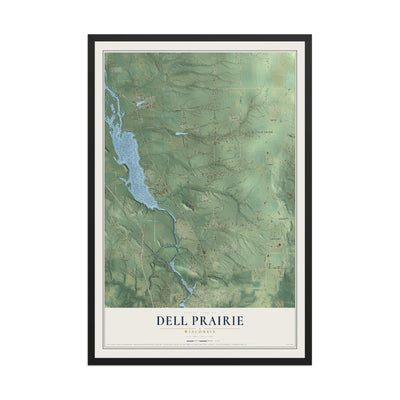 Map of Dell Prairie, Wisconsin, 12 x 18 inch print in a black wood frame