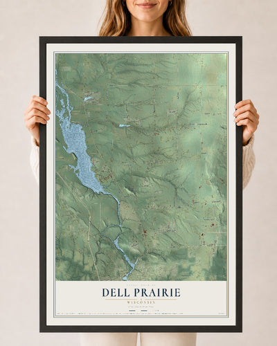 Map of Dell Prairie, Wisconsin, 24 x 36 inch print in a black wood frame