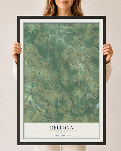 Map of Dellona, Wisconsin, 24 x 36 inch print in a black wood frame