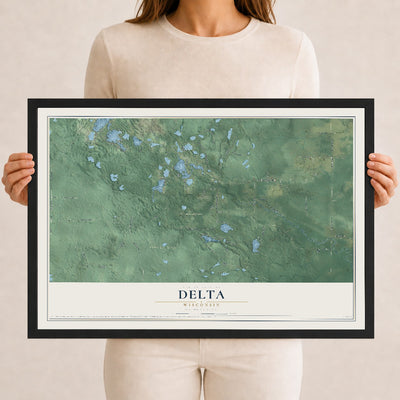 Map of Delta, Wisconsin, 12 x 18 inch print in a black wood frame