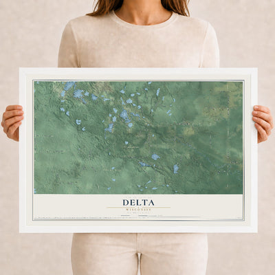 Map of Delta, Wisconsin, 12 x 18 inch print in a white wood frame