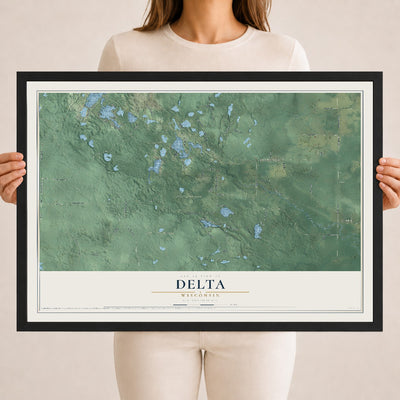 Map of Delta, Wisconsin, 18 x 24 inch print in a black wood frame