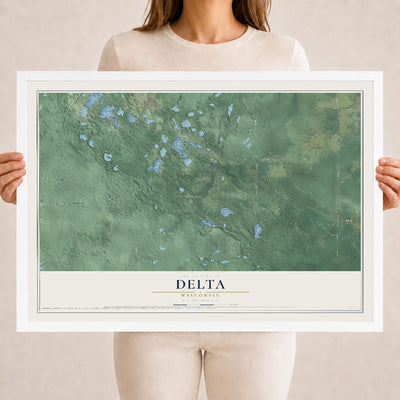 Map of Delta, Wisconsin, 18 x 24 inch print in a white wood frame
