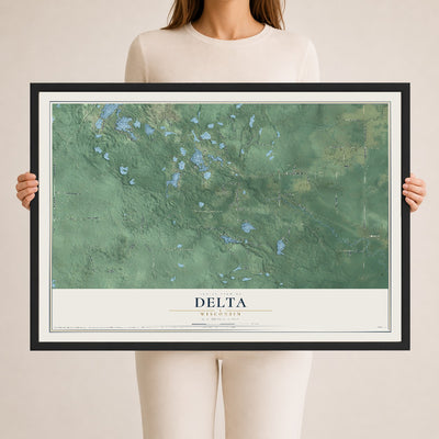 Map of Delta, Wisconsin, 24 x 36 inch print in a black wood frame