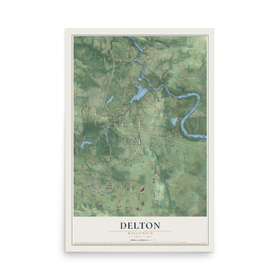 Map of Delton, Wisconsin, 12 x 18 inch unframed archival matte print