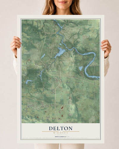 Map of Delton, Wisconsin, 24 x 36 inch unframed archival matte print