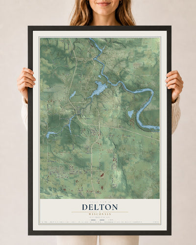 Map of Delton, Wisconsin, 24 x 36 inch print in a black wood frame