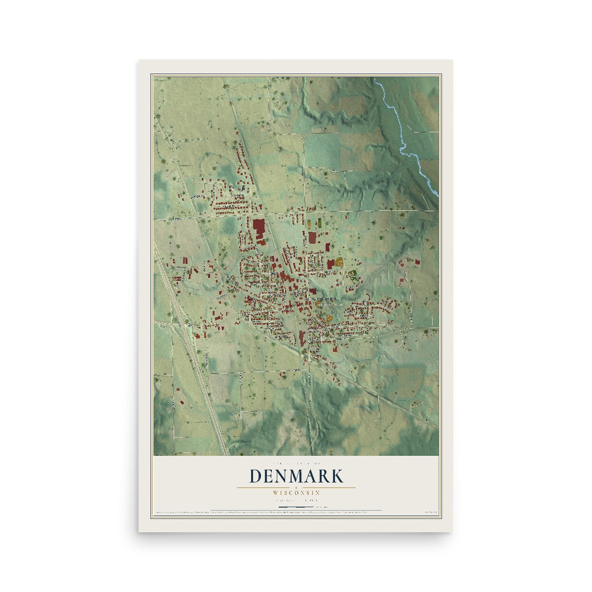 Map of Denmark, Wisconsin, 12 x 18 inch unframed archival matte print