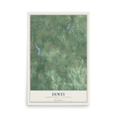 Map of Dewey, Burnett County, Wisconsin, 12 x 18 inch unframed archival matte print