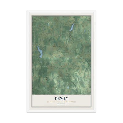 Map of Dewey, Burnett County, Wisconsin, 12 x 18 inch print in a white wood frame