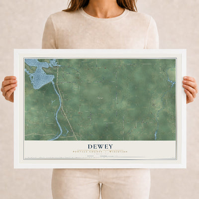 Map of Dewey, Portage County, Wisconsin, 12 x 18 inch print in a white wood frame