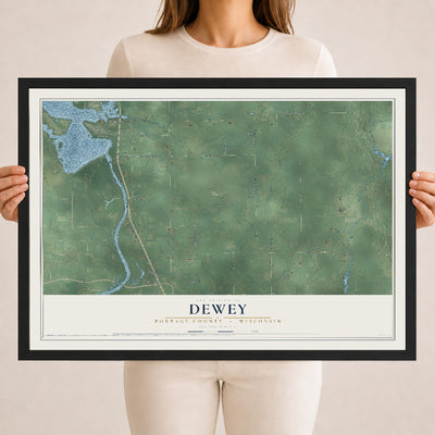 Map of Dewey, Portage County, Wisconsin, 18 x 24 inch print in a black wood frame