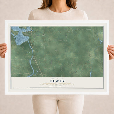 Map of Dewey, Portage County, Wisconsin, 18 x 24 inch print in a white wood frame