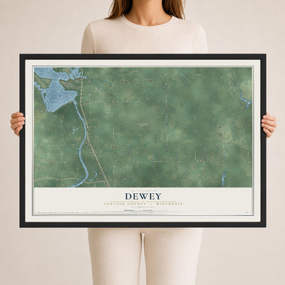 Map of Dewey, Portage County, Wisconsin, 24 x 36 inch print in a black wood frame