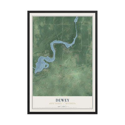Map of Dewey, Rusk County, Wisconsin, 12 x 18 inch print in a black wood frame