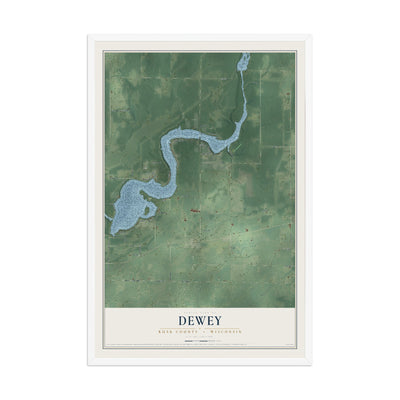 Map of Dewey, Rusk County, Wisconsin, 12 x 18 inch print in a white wood frame