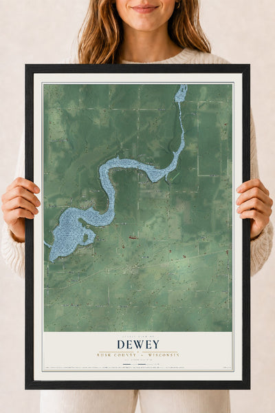 Map of Dewey, Rusk County, Wisconsin, 18 x 24 inch print in a black wood frame