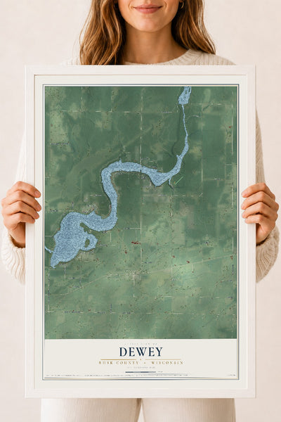 Map of Dewey, Rusk County, Wisconsin, 18 x 24 inch print in a white wood frame