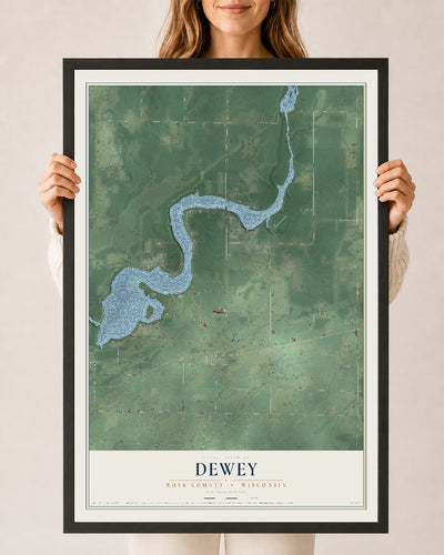 Map of Dewey, Rusk County, Wisconsin, 24 x 36 inch print in a black wood frame