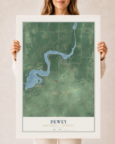 Map of Dewey, Rusk County, Wisconsin, 24 x 36 inch print in a white wood frame