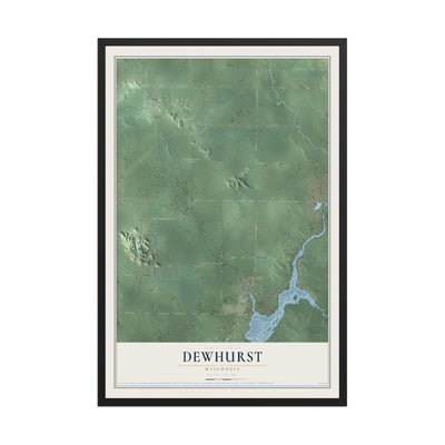 Map of Dewhurst, Wisconsin, 12 x 18 inch print in a black wood frame