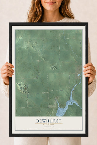 Map of Dewhurst, Wisconsin, 18 x 24 inch print in a black wood frame