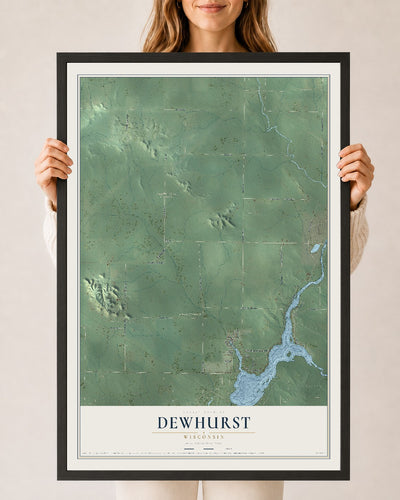 Map of Dewhurst, Wisconsin, 24 x 36 inch print in a black wood frame