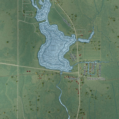 Second close-up of the map of Dexter, Wisconsin print showing more streets and buildings