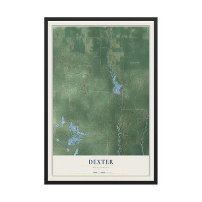 Map of Dexter, Wisconsin, 12 x 18 inch print in a black wood frame